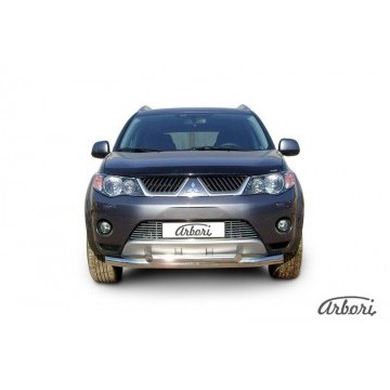 Защита переднего бампера d76+d57 двойная Arbori нерж. сталь для Mitsubishi OUTLANDER XL 2007-2009