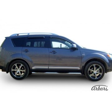 Защита порогов d76 с проступями Arbori нерж. сталь для Mitsubishi OUTLANDER XL 2007-2009