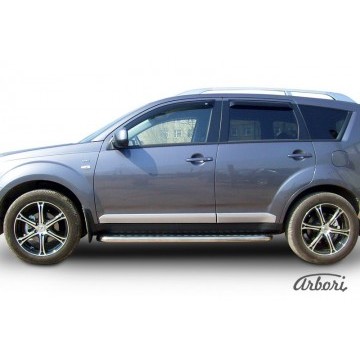 Защита порогов d42 с листом Arbori нерж. сталь для Mitsubishi OUTLANDER XL 2007-2009
