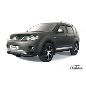 Защита переднего бампера d76+d57 двойная Arbori черн. для Mitsubishi OUTLANDER XL 2007-2009