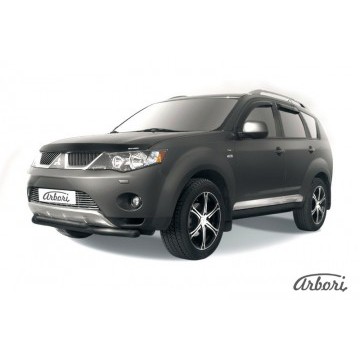 Защита переднего бампера d57+d42 двойная Arbori черн. для Mitsubishi OUTLANDER XL 2007-2009
