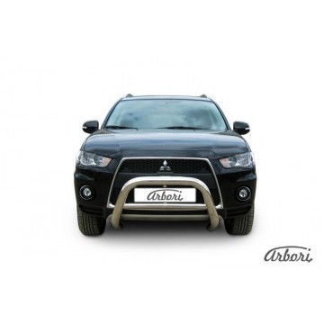 Кенгурятник d76 низкий Arbori нерж. сталь для Mitsubishi OUTLANDER XL 2010-2012