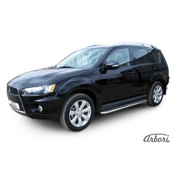 Защита порогов d42 с листом Arbori нерж. сталь для Mitsubishi OUTLANDER XL 2010-2012