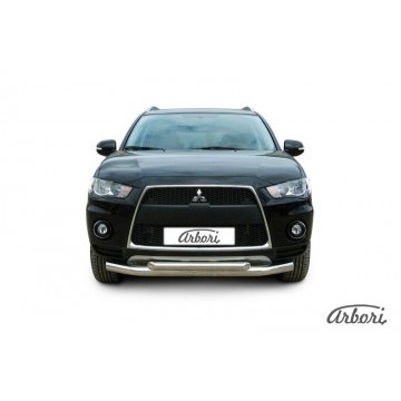 Защита переднего бампера d76+d57 двойная Arbori нерж. сталь для Mitsubishi OUTLANDER XL 2010-2012