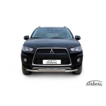Защита переднего бампера d57+d42 двойная Arbori нерж. сталь для Mitsubishi OUTLANDER XL 2010-2012