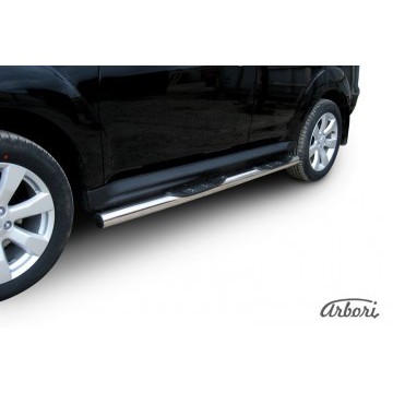 Защита порогов d76 с проступями Arbori нерж. сталь для Mitsubishi OUTLANDER XL 2010-2012