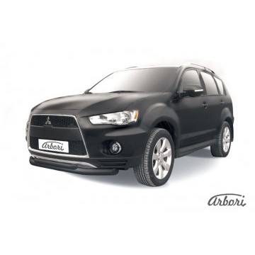 Защита переднего бампера d76+d57 двойная Arbori черн. для Mitsubishi OUTLANDER XL 2010-2012