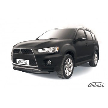 Защита переднего бампера d57+d42 двойная Arbori черн. для Mitsubishi OUTLANDER XL 2010-2012