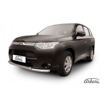 Защита переднего бампера d57+d42 двойная Arbori нерж. сталь для MITSUBISHI Outlander 2013-2014