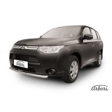 Защита переднего бампера d57 короткая Arbori нерж. сталь для MITSUBISHI Outlander 2013-2014