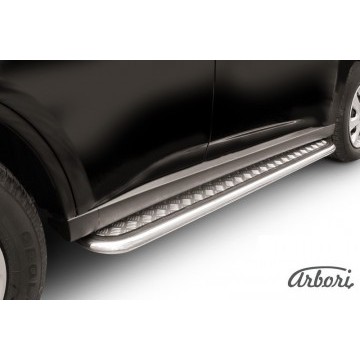 Защита порогов d42 с листом усиленная Arbori нерж. сталь для MITSUBISHI Outlander 2013-2014