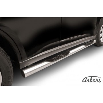 Защита порогов d76 с проступями Arbori нерж. сталь для Mitsubishi OUTLANDER 2014-2015