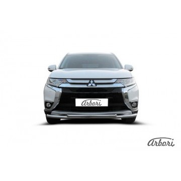 Защита переднего бампера d57+d42 двойная Arbori нерж. сталь для Mitsubishi OUTLANDER 2015-нв