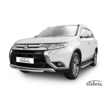 Защита переднего бампера d57 короткая Arbori нерж. сталь для Mitsubishi OUTLANDER 2015-нв