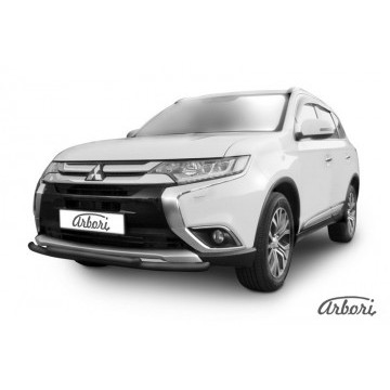 Защита переднего бампера d57+d42 двойная Arbori черн. для Mitsubishi OUTLANDER 2015-нв