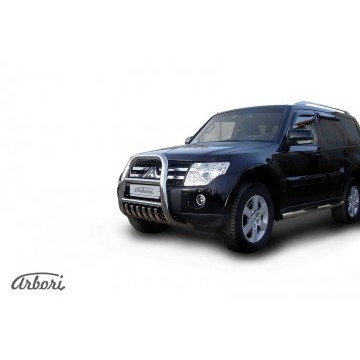 Кенгурятник d76 высокий с защитой картера Arbori нерж. сталь для Mitsubishi PAJERO IV 2014-нв