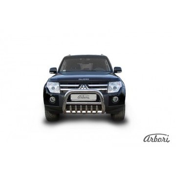 Кенгурятник d76 низкий с защитой картера Arbori нерж. сталь для Mitsubishi PAJERO IV 2014-нв