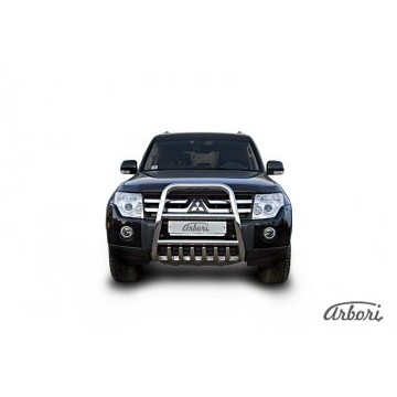 Кенгурятник d57 высокий с защитой картера Arbori нерж. сталь для Mitsubishi PAJERO IV 2014-нв
