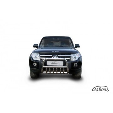 Кенгурятник d57 низкий c защитой картера Arbori нерж. сталь для Mitsubishi PAJERO IV 2014-нв