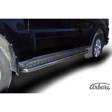 Защита порогов d57 с листом Arbori нерж. сталь для Mitsubishi PAJERO IV 2014-нв