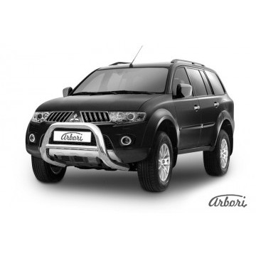 Кенгурятник d76 низкий Arbori нерж. сталь для Mitsubishi PAJERO SPORT 2002-2010
