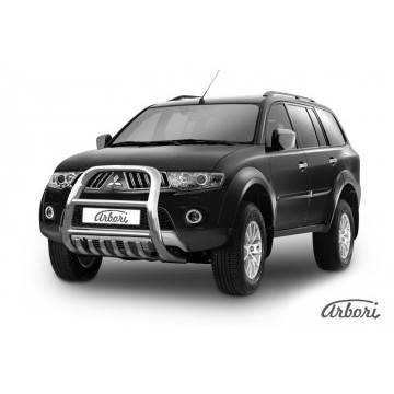 Кенгурятник d57 высокий с защитой картера Arbori нерж. сталь для Mitsubishi PAJERO SPORT 2002-2010