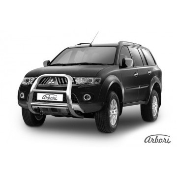 Кенгурятник d57 высокий  Arbori нерж. сталь для Mitsubishi PAJERO SPORT 2002-2010