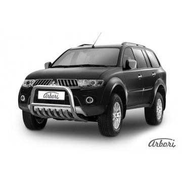 Кенгурятник d57 низкий c защитой картера Arbori нерж. сталь для Mitsubishi PAJERO SPORT 2002-2010