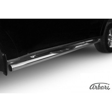 Защита порогов d76 с проступями Arbori нерж. сталь для Mitsubishi PAJERO SPORT 2002-2010