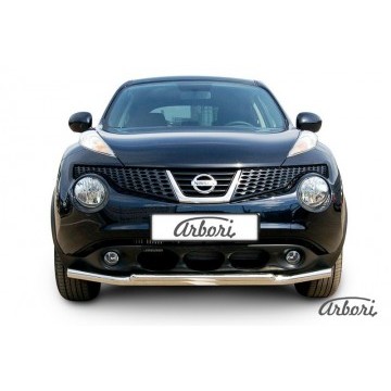 Защита переднего бампера d57+d42 двойная Arbori нерж. сталь для Nissan JUKE 2011-2014