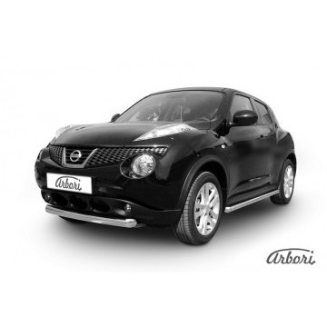 Защита переднего бампера d76 короткая Arbori нерж. сталь для Nissan JUKE 2011-2014