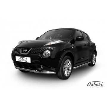 Защита переднего бампера d57+d42 двойная Arbori нерж. сталь для Nissan JUKE 2011-2014