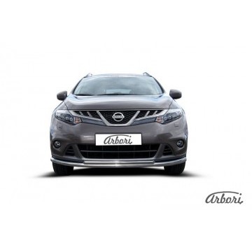 Защита переднего бампера d57+d42 двойная Arbori нерж. сталь для Nissan MURANO 2011-2015