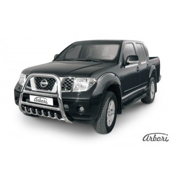 Кенгурятник d76 высокий с защитой картера Arbori нерж. сталь для Nissan NAVARA 2014-нв