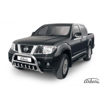 Кенгурятник d76 низкий с защитой картера Arbori нерж. сталь для Nissan NAVARA 2014-нв
