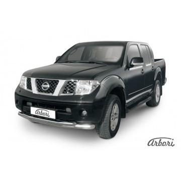 Защита переднего бампера d76+d57 двойная Arbori нерж. сталь для Nissan NAVARA 2014-нв