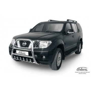 Кенгурятник d76 высокий с защитой картера Arbori нерж. сталь для Nissan PATHFINDER 2004-2010