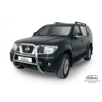Кенгурятник d76 высокий Arbori нерж. сталь для Nissan PATHFINDER 2004-2010