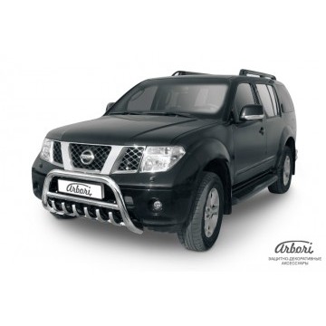Кенгурятник d76 низкий с защитой картера Arbori нерж. сталь для Nissan PATHFINDER 2004-2010