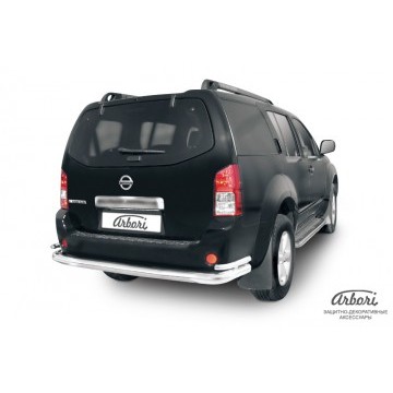 Защита заднего бампера d76+d42 двойная Arbori нерж. сталь для Nissan PATHFINDER 2004-2010