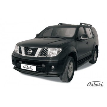 Защита переднего бампера d76+d57 двойная Arbori черн. для Nissan PATHFINDER 2004-2010