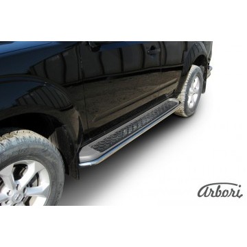 Защита штатного порога d42 Arbori нерж. сталь для Nissan PATHFINDER 2011-2014