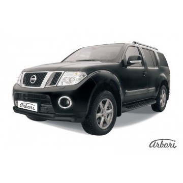 Защита переднего бампера d76+d57 двойная Arbori черн. для Nissan PATHFINDER 2011-2014