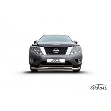 Защита переднего бампера d76+d57 двойная Arbori нерж. сталь для NISSAN Pathfinder 2014-нв