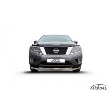 Защита переднего бампера d57+d57 двойная Arbori нерж. сталь для NISSAN Pathfinder 2014-нв