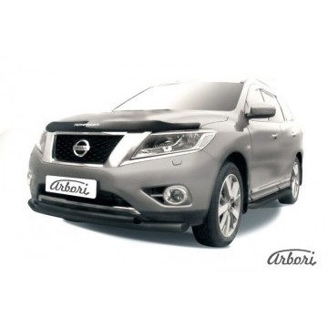 Защита переднего бампера d76+d57 двойная Arbori черн. для NISSAN Pathfinder 2014-нв