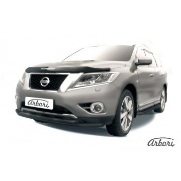 Защита переднего бампера d57+d57 двойная Arbori черн. для NISSAN Pathfinder 2014-нв
