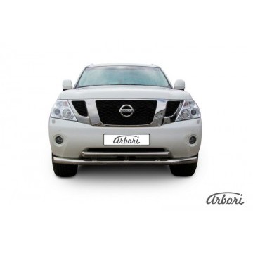 Защита переднего бампера d76+d57 двойная Arbori нерж. сталь для Nissan PATROL 2012-2014