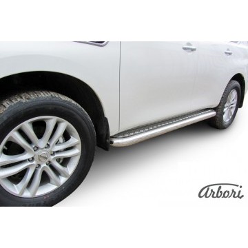 Защита порогов d76 с листом Arbori нерж. сталь для Nissan PATROL 2012-2014