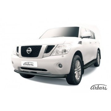 Защита переднего бампера d76 Arbori черн. для Nissan PATROL 2012-2014